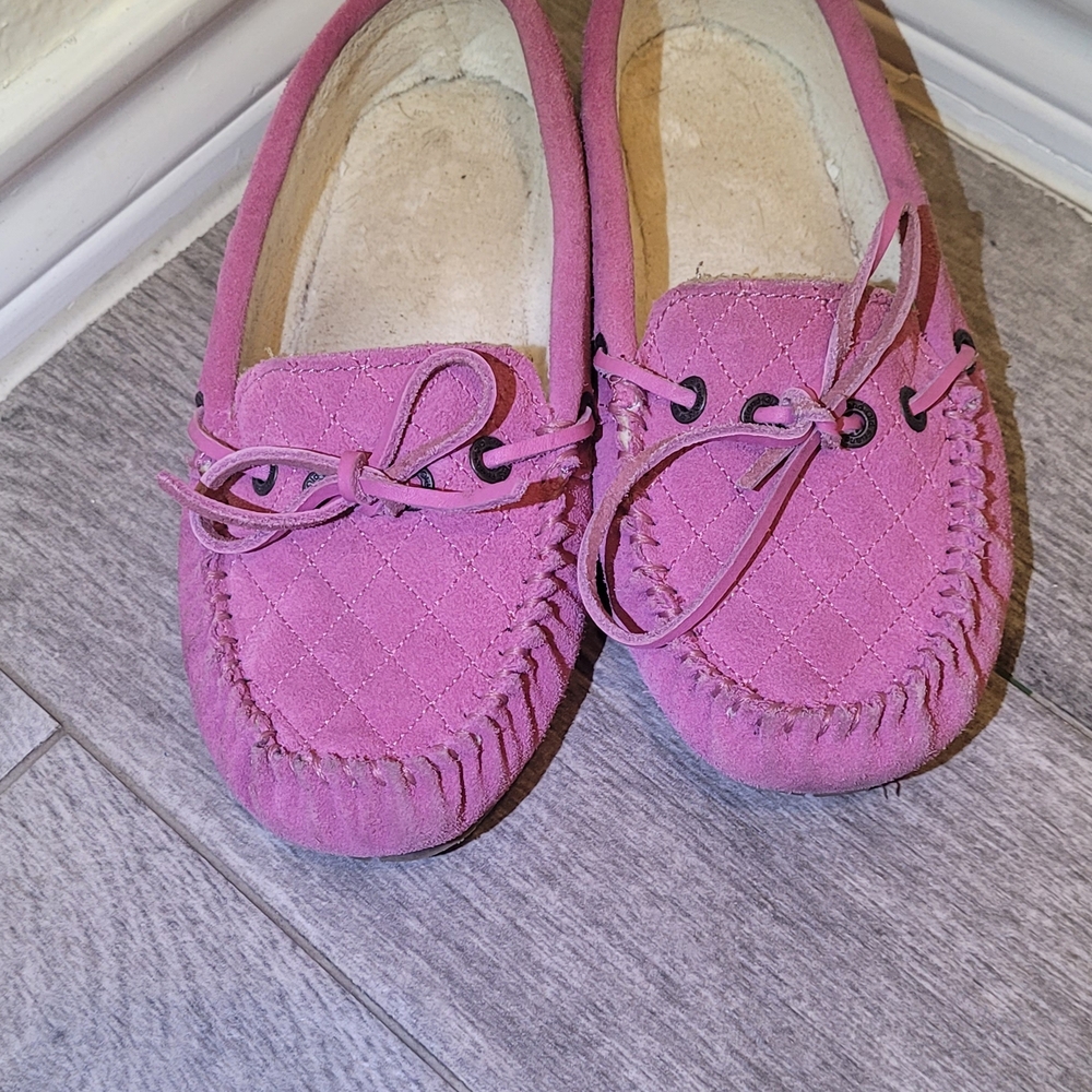 Pink Suede Old Friend Moccasin Slippers